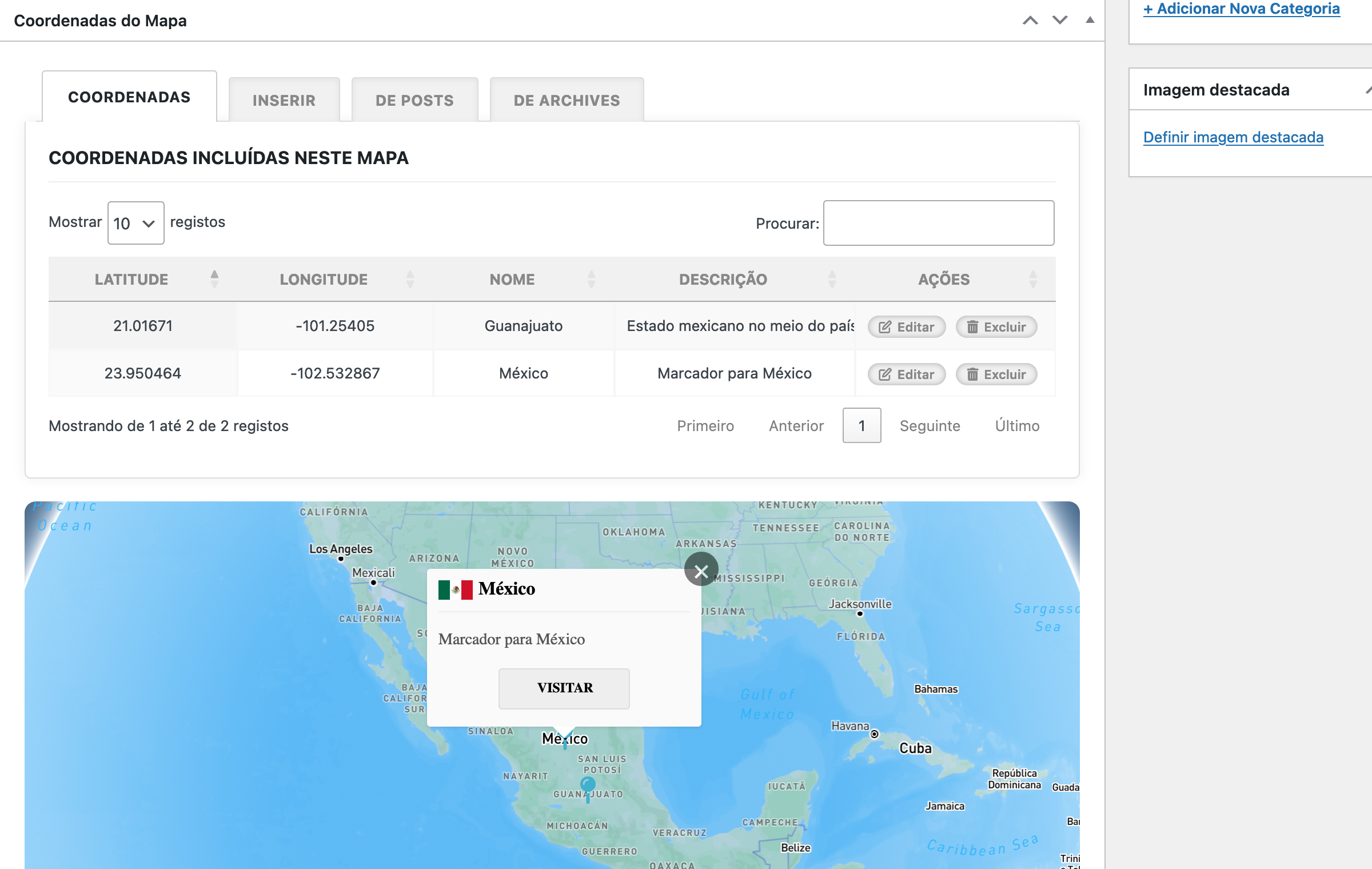 Plugin de mapas capaz de criar mapas com pins no WordPress